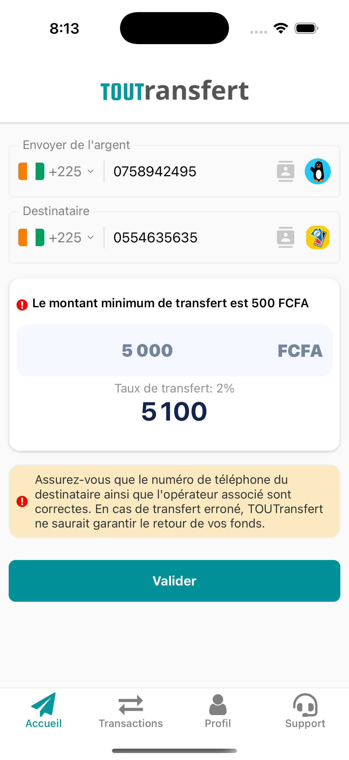 TOUTransfert App Mockup